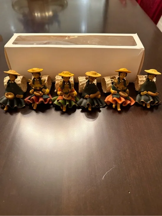 Folk Art Napkin Rings From Ecuador Handcrafted Polymer Clay And Wicker Set Of 6