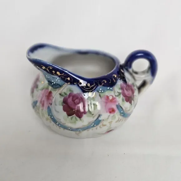 Vintage S&K Nippon Hand Painted Cobalt And Gold Creamer