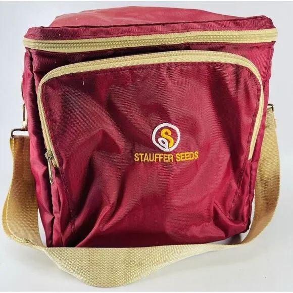 Vintage Stauffer Seeds Insulated Red Lunchbox Lunch Cooler Shoulder Bag