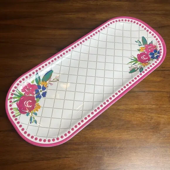 Pioneer Woman Cheery Blooms Pink Floral Melamine Serving Platter Tray 17