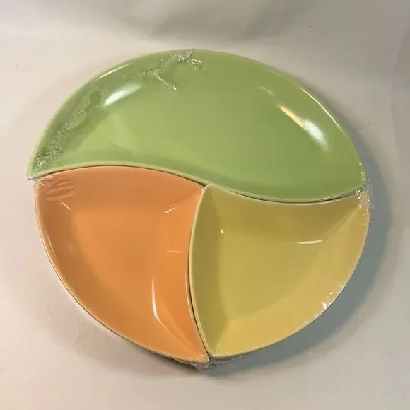 Citrus Round 3 Separate Piece Melamine Serving Set Orange Green Yellow New