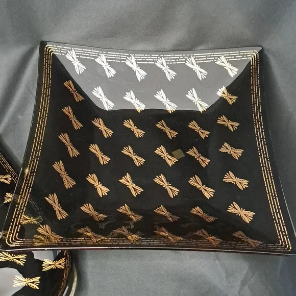 Vintage Black and Gold Patterned Trays