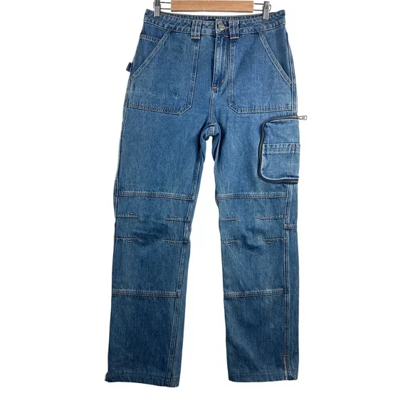 All Saints Florence Cargo‎ Trousers sz 4 Blue Utility Straight Leg Split Hem