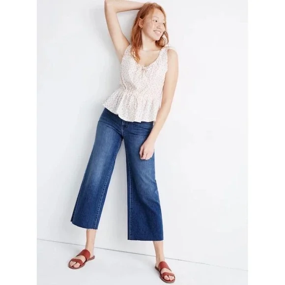 Madewell Emmett Wide-Leg Crop Jeans Blue Raw Hem Patch Pockets NR479 Womens 25