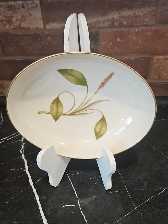 Franciscan White Porcelain Bowl with Green Leaf Motif and Gold Trim