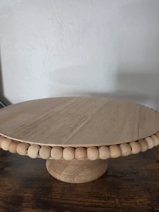 Wooden Beaded Cake Stand - Natural