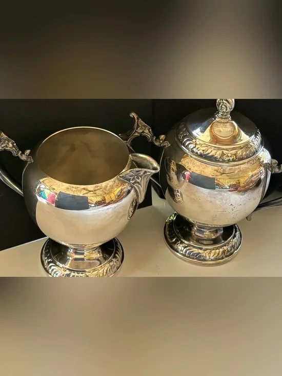 Vintage FB Rogers Silver Co Creamer Sugar Set 2358 Floral Silverplate 1883