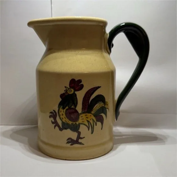 Metlox Poppytrail Rooster Ceramic Pitcher w/ Handle Made in California 1950s