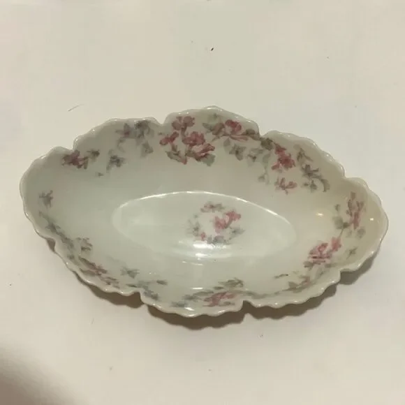 Antique Haviland Limoges Double Scalloped Edge Tray small Pink Flowers 8x4.5” B1
