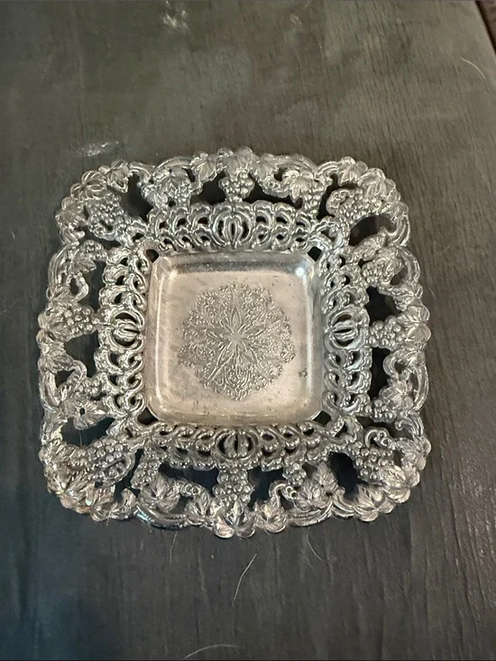 Ornate Decorative Square Serving Dish - Silver Plated