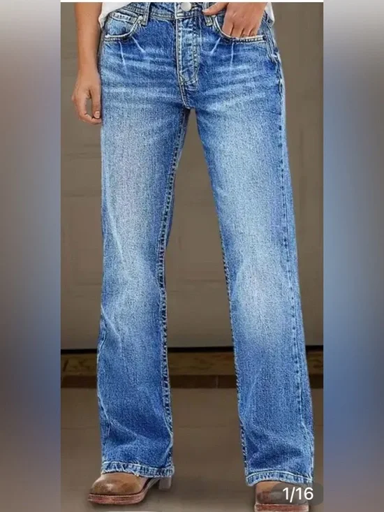 Flamingals Wash Mid Rise Straight Leg Jeans