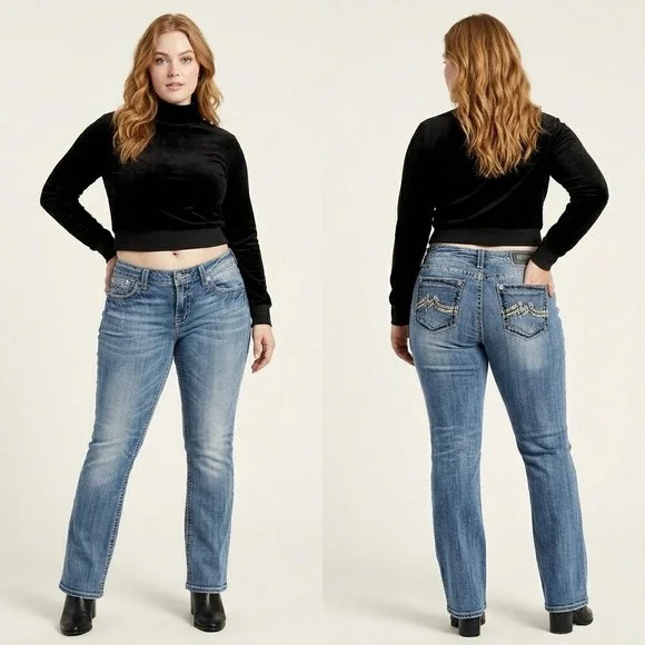 Miss Me Bootcut Jeans Medium Wash‎ Embroidered Rhinestone Pockets Size 36x33
