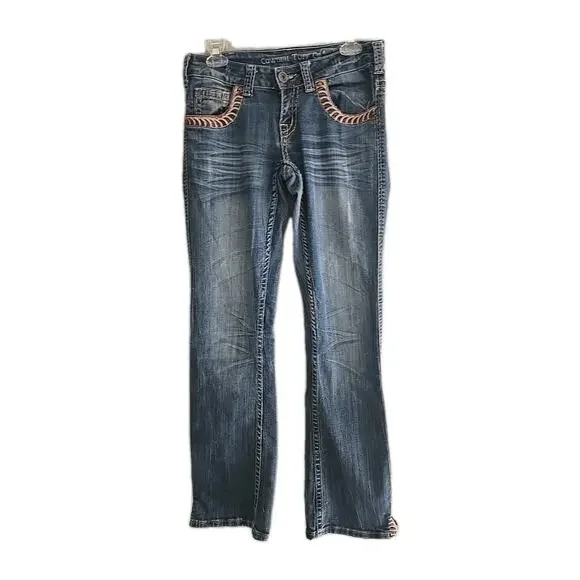 Cowgirl Tuff Co Blue Denim Bootcut Low Rise Western Jeans Womans Size 26x33‎