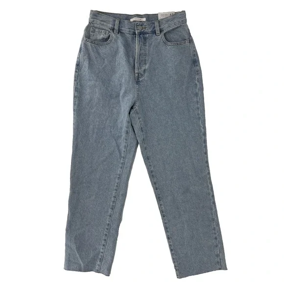 NWT PacSun Blue Straight Leg Button‎ Fly Jeans Size 27 High Rise Frayed Hem