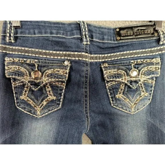Miss Chic USA Bling Skinny Stretch‎ Flap Pocket Jeans Womens Juniors 5 Waist 29