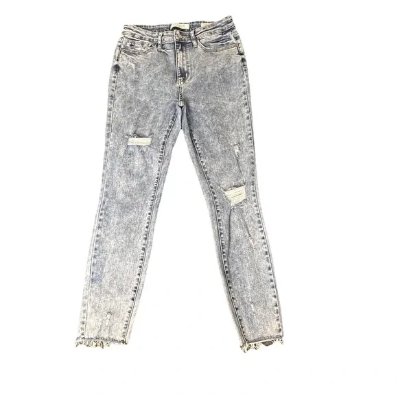 Judy Blue Skinny Fit Jeans Women's Sz 9/29 Acid Wash Distressed Raw Hem Denim‎