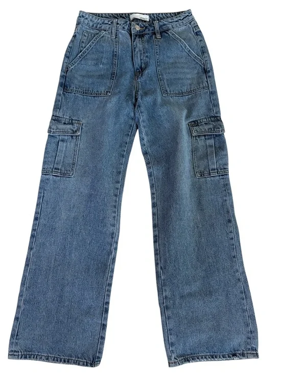 VERVET High Rise Wide Leg Cargo Jeans Size 26 Lyocell Blend Utility Denim