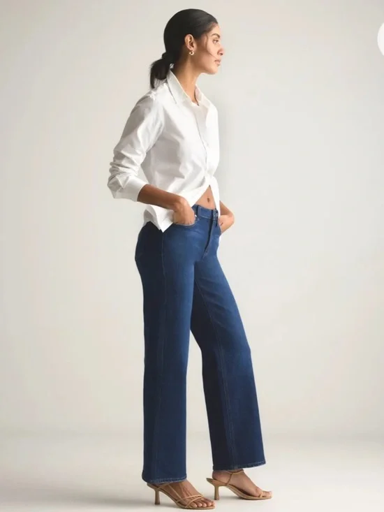 Quince Bella Stretch Relaxed Straight Jeans Stormy Blue 28 Like New