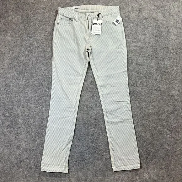 New Gap 1969‎ Girlfriend Jeans Womens 25r White Blue Pinstripe Bleached Railroad