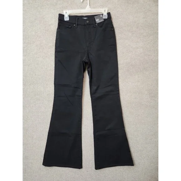 Express 70s Flare Jeans Womens 6 Short Black Hyper Sculpt Stretch NEW