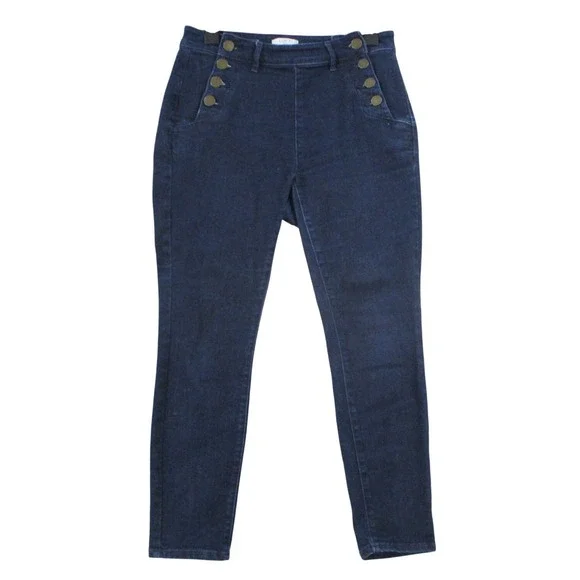 Loft‎ Outlet Petite Womens Dark Wash Sailor Button Skinny Jeans Blue High Rise