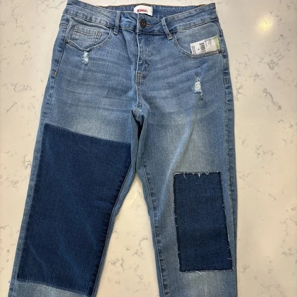 Y2K NWT Vintage‎ Bongo Patchwork Distressed Denim Jeans Tapered Leg Sz 8