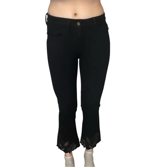 Frame Denim Jeans Le Crop Mini Boot Black Floral Cuff Size 26