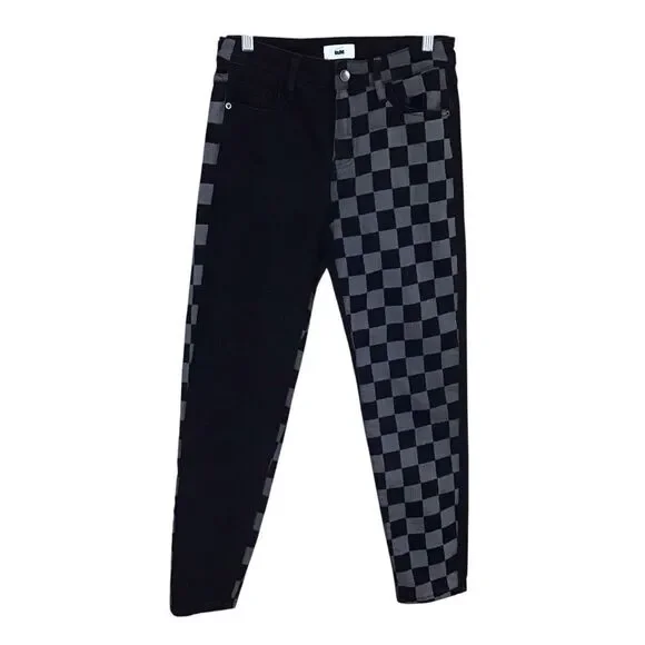 I&M Signature Jeans USA 5 Juniors Split Black‎ Gray Checkered Pants Y2K Skater