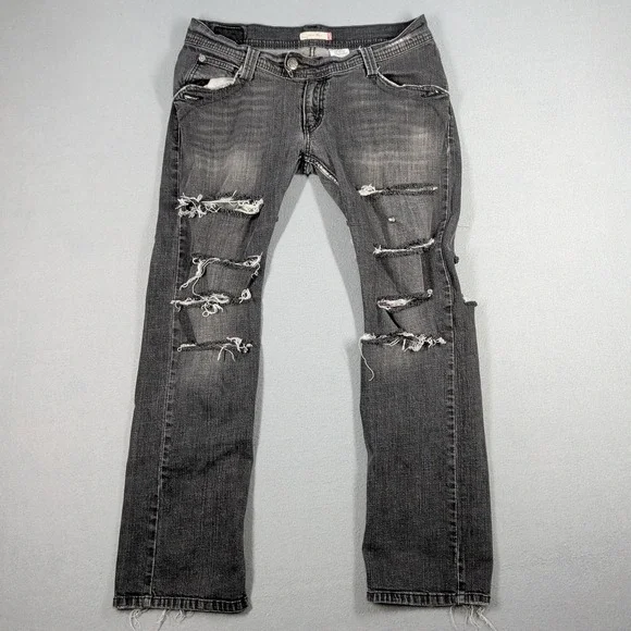 Levis‎ Jeans Womens 13M Black Ripped Denim Low Rise Distressed Straight Leg