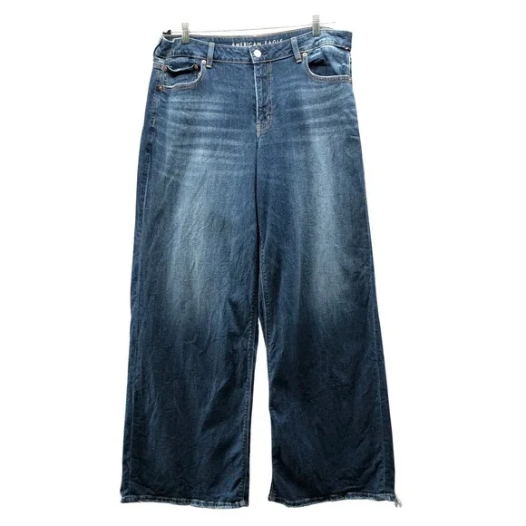 American Eagle Low Rise Baggy Wide Leg Jeans Womens 14 X-Long Y2K Slouchy