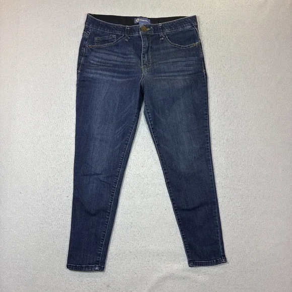 Democracy Ab Solution Cropped Jeans Size 10 Blue Dark Wash Whiskering