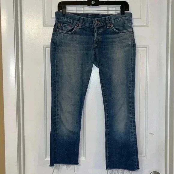 Lucky Brand Button Fly Distressed Denim Jeans Raw Hem Size 26