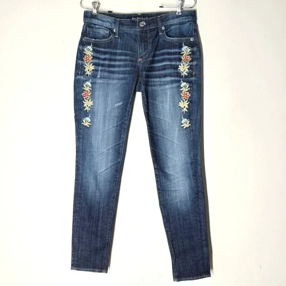 Driftwood Embroidered‎ Floral Jeans Womens 27 Skinny Boho Denim