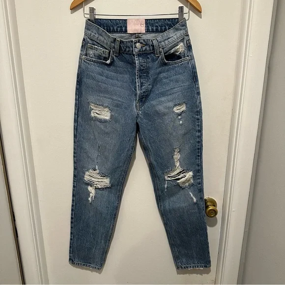 Revice High Rise Distressed Straight Leg Button‎ Up Jeans Women's 27