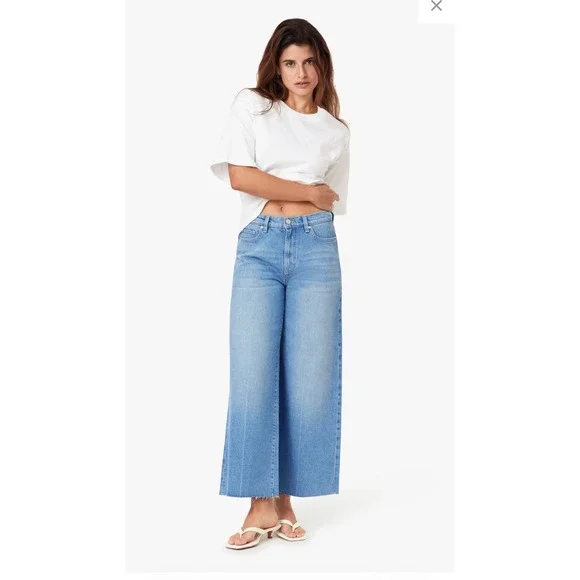 Habitual Denver Wide Crop Jeans Blue High Rise Braided Waist Raw Hem 10/30