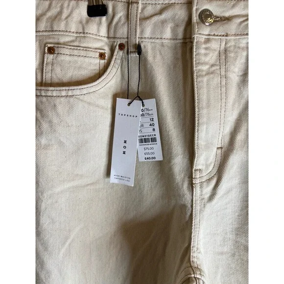 Topshop mom high waisted tapered‎ leg jeans color ecru size 8 W30 L30 NWT