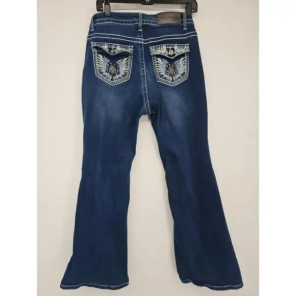 Bamboo‎ Women's Bootcut Jeans 11/12 Blue Rhinestones Wings Y2K Sustainable