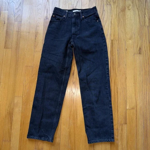 Levis Premium Dad Jeans 24 Black‎ High Rise Relaxed Straight Leg Womens Denim