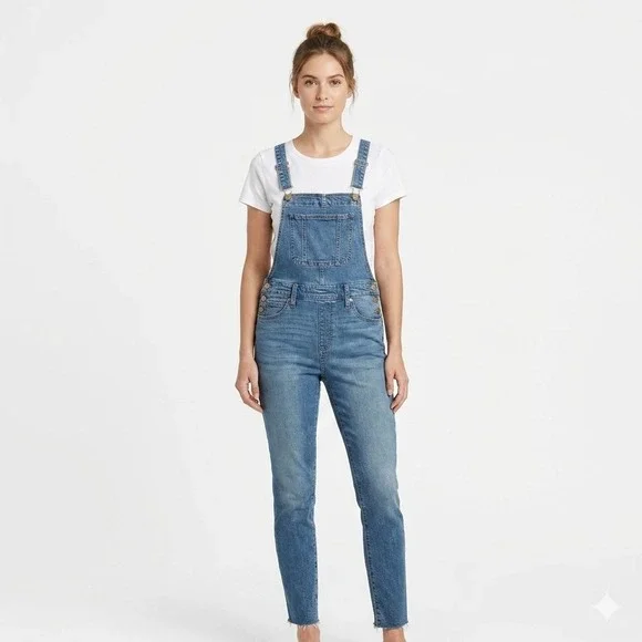 Universal Thread Denim Overalls Size 2 / 26R Stretch Raw Hem Bib Western Coastal