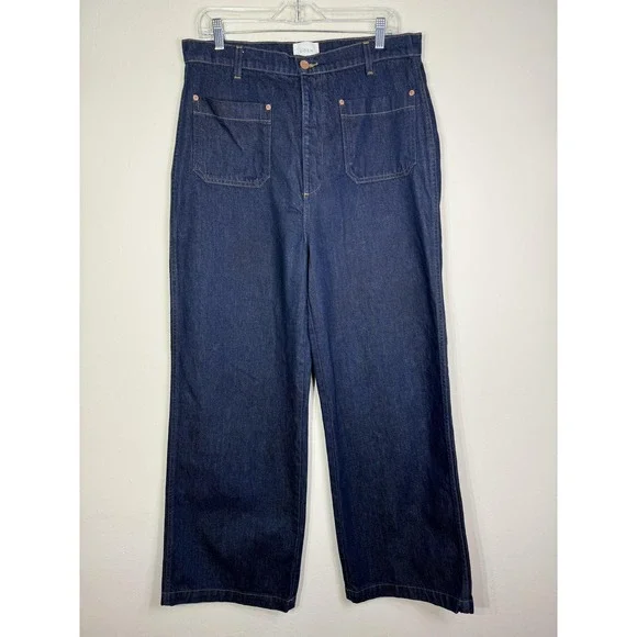 Doen Newport Jeans Womens 33 Blue Rinse Wash High Rise‎ Wide Leg Cotton