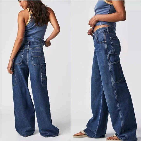 Agolde‎ Magda Carpenter Baggy Denim Cargo Denim Jeans.