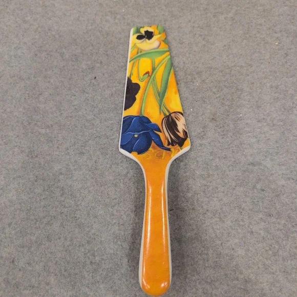 Ceramic Floral Cake Pie Server Pansy Tulip Yellow Orange Dessert Spatula