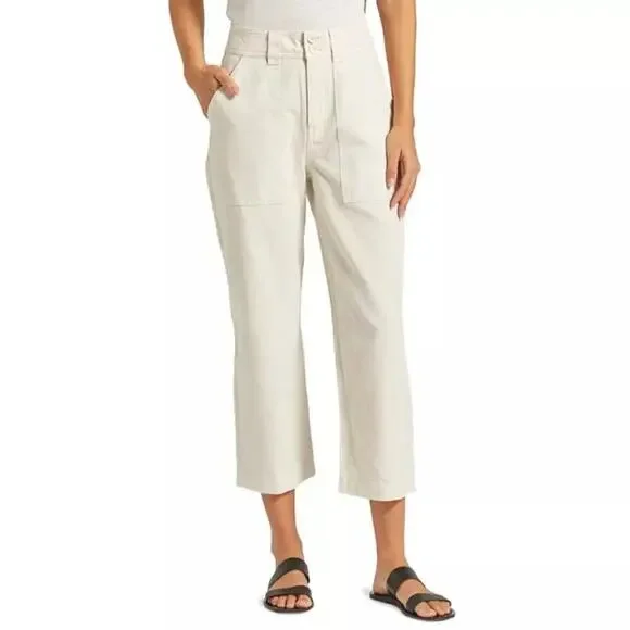 Joie Cotton Linen Blend Larkin Cropped Straight Leg Pants White Sand Size 6 NWT