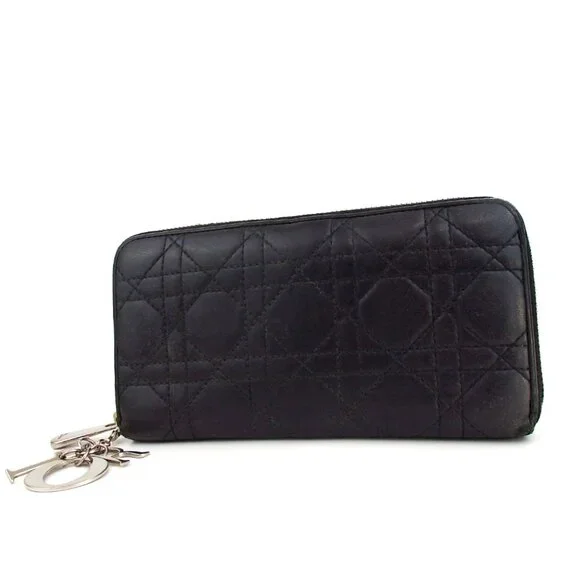 Authentic Christian Dior 25MA 1123 Lady Dior Cannage Stitch Zip Around purse