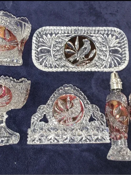 HOFBAUER Crystal Red Bird Byrde Napkin Holder,Salt/Pepper,Tray, 6 Piece Set