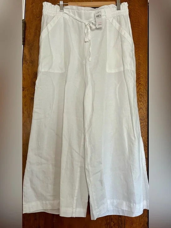 NWT LOFT White Tie-Front Linen Pant