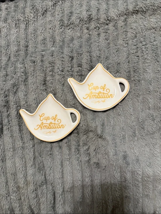 Cup of Ambition Ceramic Teapot Trinket Dishes - White & Gold (Set of 2)