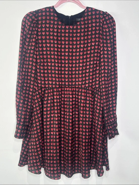 ZARA Woman Red Heart Print Long Sleeve Romper Mini Dress Black Size Small