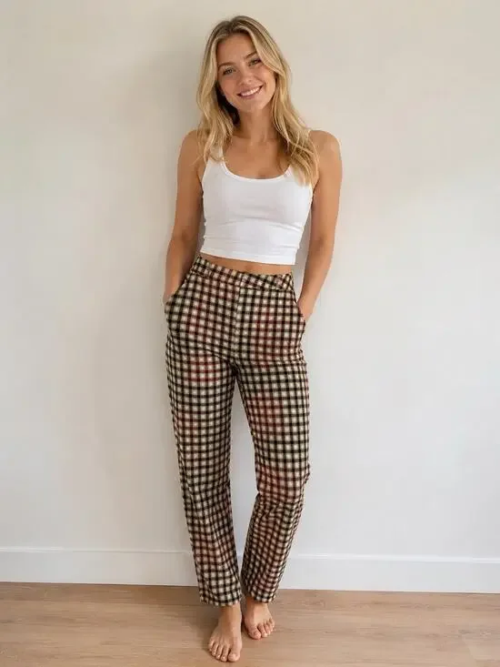 Free People Mint Ella Kick Plaid High Rise Ankle Skinny Trousers Womens Size 25