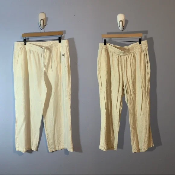 Old navy lot of 2 pairs linen pull on pants tan and white nwt size XL Wide leg